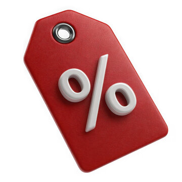 Red price tag with white percentage symbol isolated on transparent background