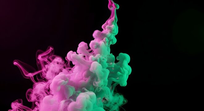 Pink and Green Smoke Cloud on Black Background
