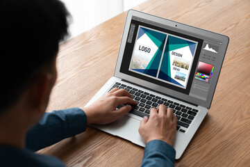 Poster - Graphic designer software for modern design of web page and commercial ads showing on the computer screen