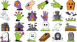© Samsul - Spooky Halloween monster and cartoon icons set alongside a cheerful Christmas Santa Claus and snowman vector illustration for holiday celebration designs