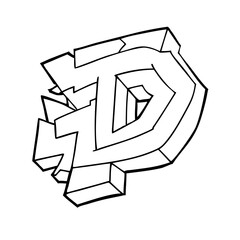Poster - Stylized letter d isolated on white background in bold black outline