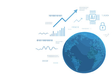 Poster - Abstract blue earth with futuristic technology background, representing digital transformation and big data, also symbolizing business growth, computer security, and investment, as a vector