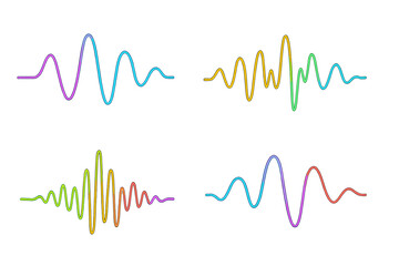Poster - Vibrant neon sound waves compilation, featuring sound curves and radio frequency spectrum lines for an equalizer, ideal for music posters and banners, presented as a vector illustration