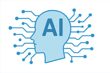 Poster - The concept of  is intertwined with AI technology, blue and dotted lines, and encompasses digital communication, science, and networks