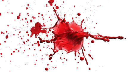 Poster - A dynamic red paint splash explodes outwards, isolated on transparent background, creating a vibrant and energetic abstract image