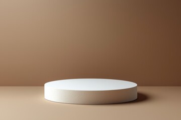 Poster - Minimalist white round podium against a soft brown textured background