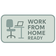 Aufkleber - The work from home icon shows a chair, laptop and desk, ready for remote work. Modern flat vector sticker label with icon and badge style, transparent background