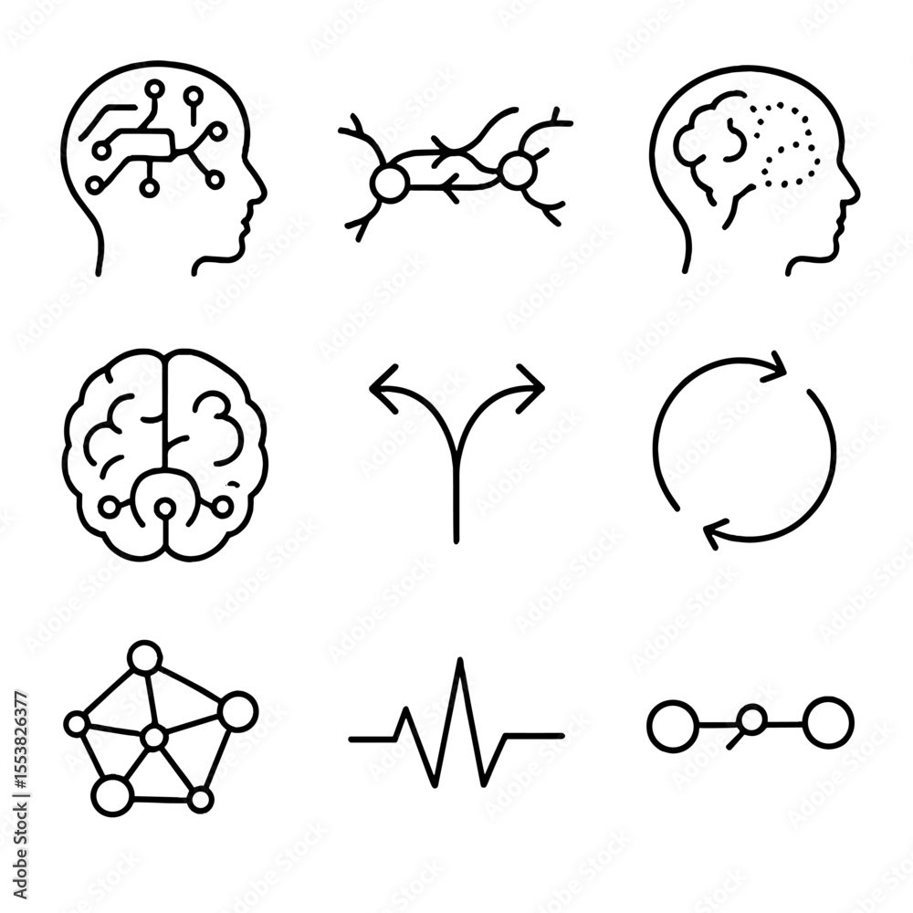 Brain Circuit Icons. Outline style icons of Neural Pathways: circuit ...