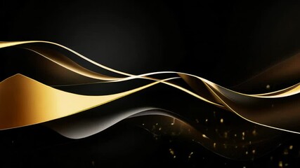 Poster - Elegant abstract design featuring flowing waves in deep black and gold hues, perfect for modern backgrounds.