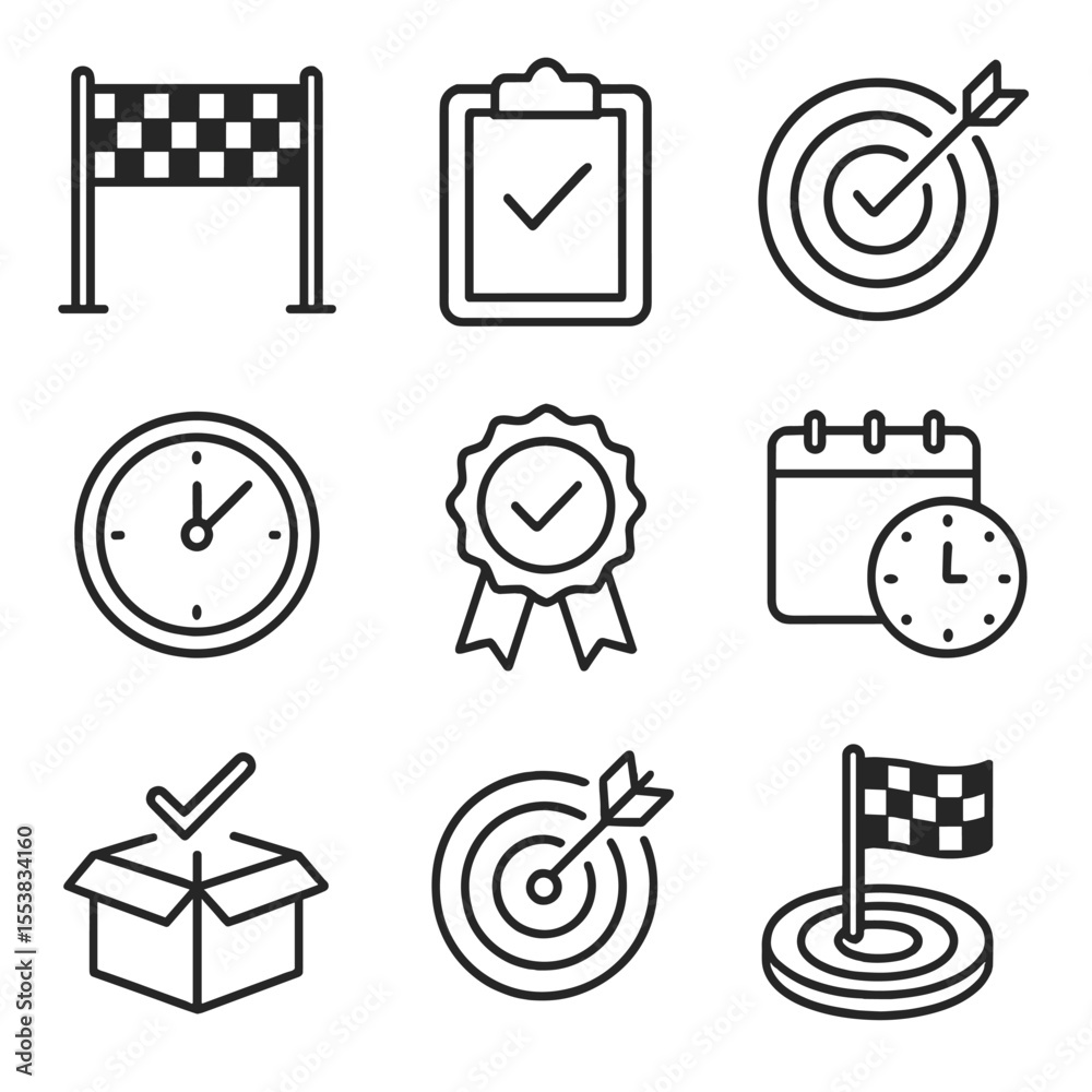 Time Closure Icons. Outline style icons of time targeting closure ...