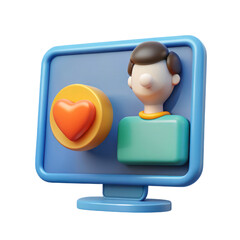 Poster - 3d rendering icon of man with heart button on monitor isolated on background