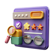 Poster - 3d rendering icon of search and review components on a smartphone display isolated on white background
