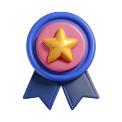Poster - Award badge 3d rendering icon with star shape ribbon isolated on white background