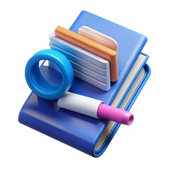 Poster - Back to school blue folder with colorful school supplies 3d rendering icon solated on white background