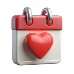 Poster - Heart on calendar 3d rendering icon isolated on white background for love romance or valentines day