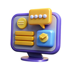 Aufkleber - Modern computer monitor with educational app icons and chat bubble in 3d rendering icon isolated on white background