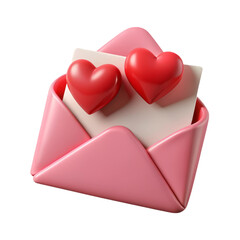 Poster - Open pink envelope with two red hearts 3d rendering icon isolated on white background
