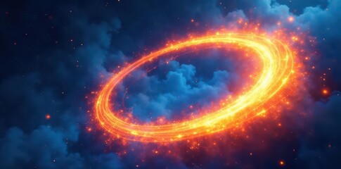 Wall Mural - Abstract swirling blue and orange fire rings, cosmic energy , flames, fantasy, motion