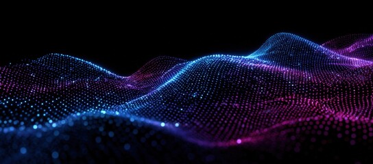 Poster - Abstract digital wave background with colorful glowing particles and flowing lines representing technology and data visualization