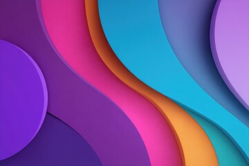 Poster - Colorful abstract paper art with layered shapes in vibrant purple pink blue teal orange and violet tones for creative design and digital artwork backgrounds
