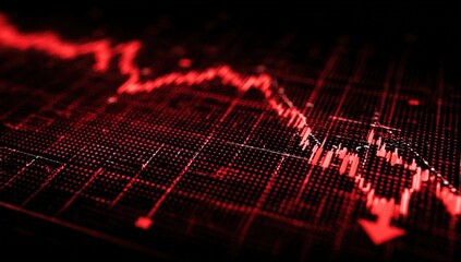 Poster - High-Tech Red Digital Stock Market Graph Chart Background Showing Decline and Market Volatility with Data Visualizations for Financial Analysis