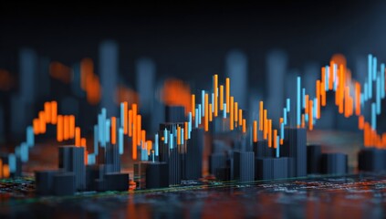 Poster - Vibrant Neon Light Financial Market Analysis with Graphs and Data Visualization Showing Stock Market Trends and Investment Insights