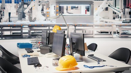 Poster - cad program on pc monitor in photovoltaics factory used for production line design. simulation softw