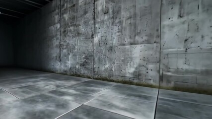 Poster - Concrete Room: A stark, minimalist interior showcasing raw concrete walls and flooring. the play of light and shadow, conveying a sense of urban simplicity and modern design.