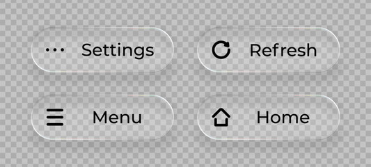 Poster - Liquid glass UI buttons feature settings and menu with home and refresh icons for digital interface design.