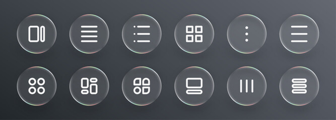 Poster - Glass icons with symbols. User interface design element for web and mobile application. Liquid glass vector.