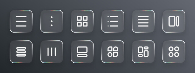 Poster - Liquid glass vector icons for user interface design. Abstract set of modern UI symbols. Digital buttons for web or mobile application.