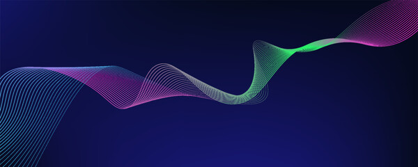 Poster - Abstract glowing wave lines on dark blue background. Dynamic wave pattern. Modern flowing wavy lines. Futuristic technology concept. Suit for banner, poster, cover, brochure, flyer, website