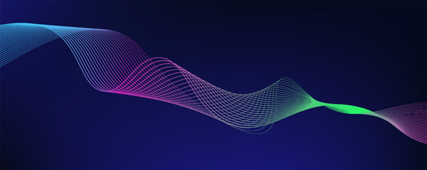 Poster - Abstract glowing wave lines on dark blue background. Dynamic wave pattern. Modern flowing wavy lines. Futuristic technology concept. Suit for banner, poster, cover, brochure, flyer, website