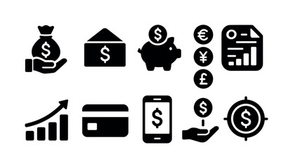 Poster - Finance and banking solid icon set. money, currency, payment symbols collection