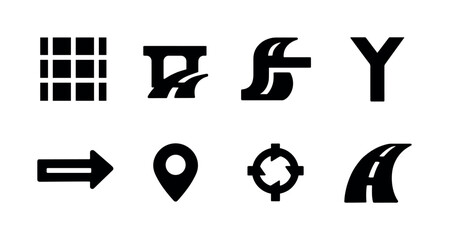 Poster - Navigation and road solid icon set. travel, map, location icons solid collection