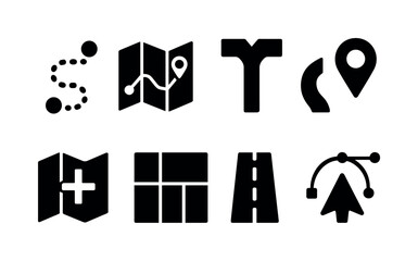 Poster - Navigation and map silhouette icon set. gps, direction symbols for travel and logistics
