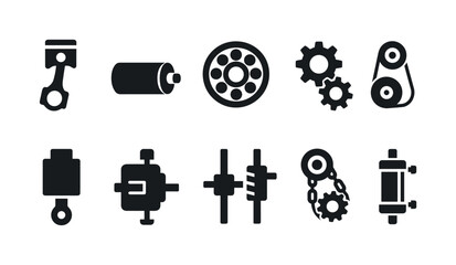 Poster - Automotive engineering solid icon set. vehicle parts and machinery tools collection