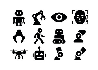 Poster - Technology and robotics solid icon set. futuristic, digital development icons collection