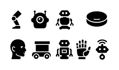 Poster - Robot, technology solid icon set. robotics, artificial intelligence symbols collection