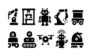 Poster - Robot, automation solid icon set. industrial, ai technology, machinery graphics