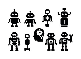 Poster - Robot solid icon set. ai, machine learning icons in a solid collection