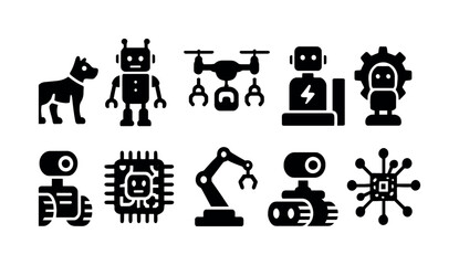 Poster - Robot and ai silhouette icon set. robotics, automation, tech silhouette collection