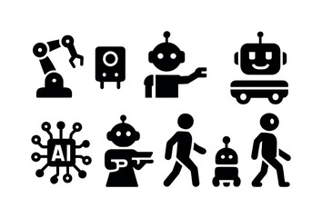Poster - Robotics and ai silhouette icon set. industrial, technology icons silhouette collection