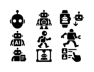 Poster - Robot and ai silhouette icon set. technology, automation collection in solid style