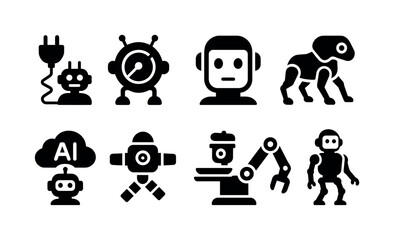 Poster - Robotics, ai silhouette icon set. technology, automation symbols silhouette collection