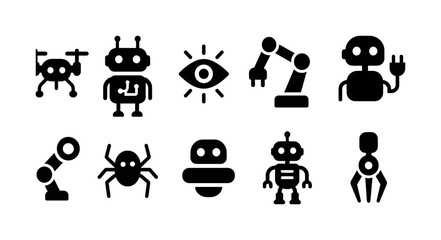 Poster - Robot silhouette icon set. robotics, ai technology icons collection silhouette style