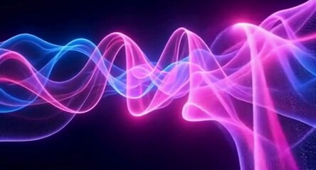 Poster - Abstract Glowing Waves with Blue and Pink Colors on Dark Background