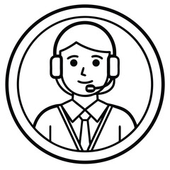 Poster - Simple line art icon representing a call center or customer contact service