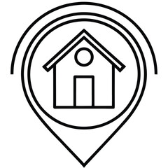 Poster - Simple black and white line art icon representing home navigation