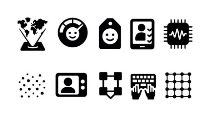 Poster - Business, technology solid icon set. network, data, security, and management icons